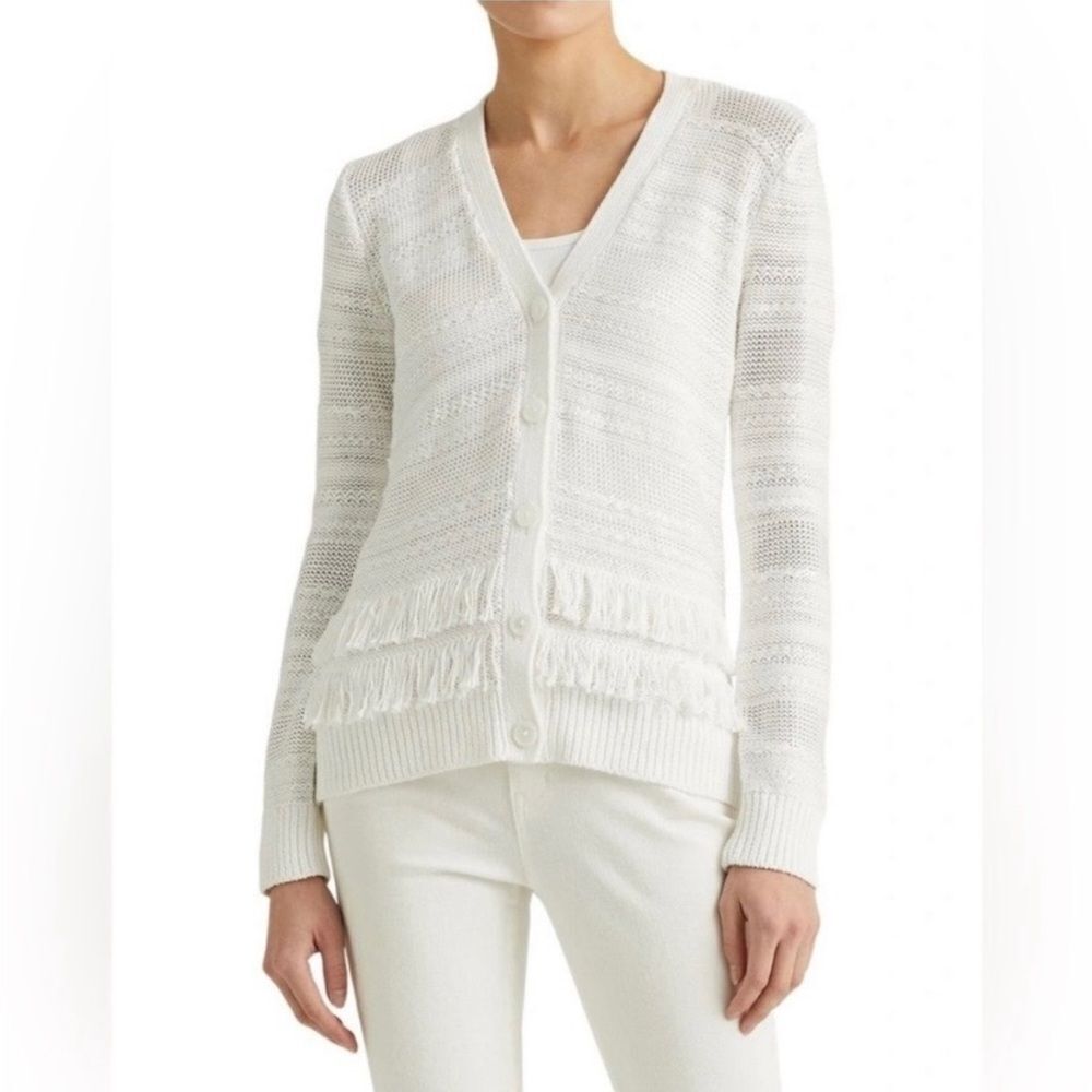 Ralph Lauren black label Elegant White Women's Sweater cardigan, L